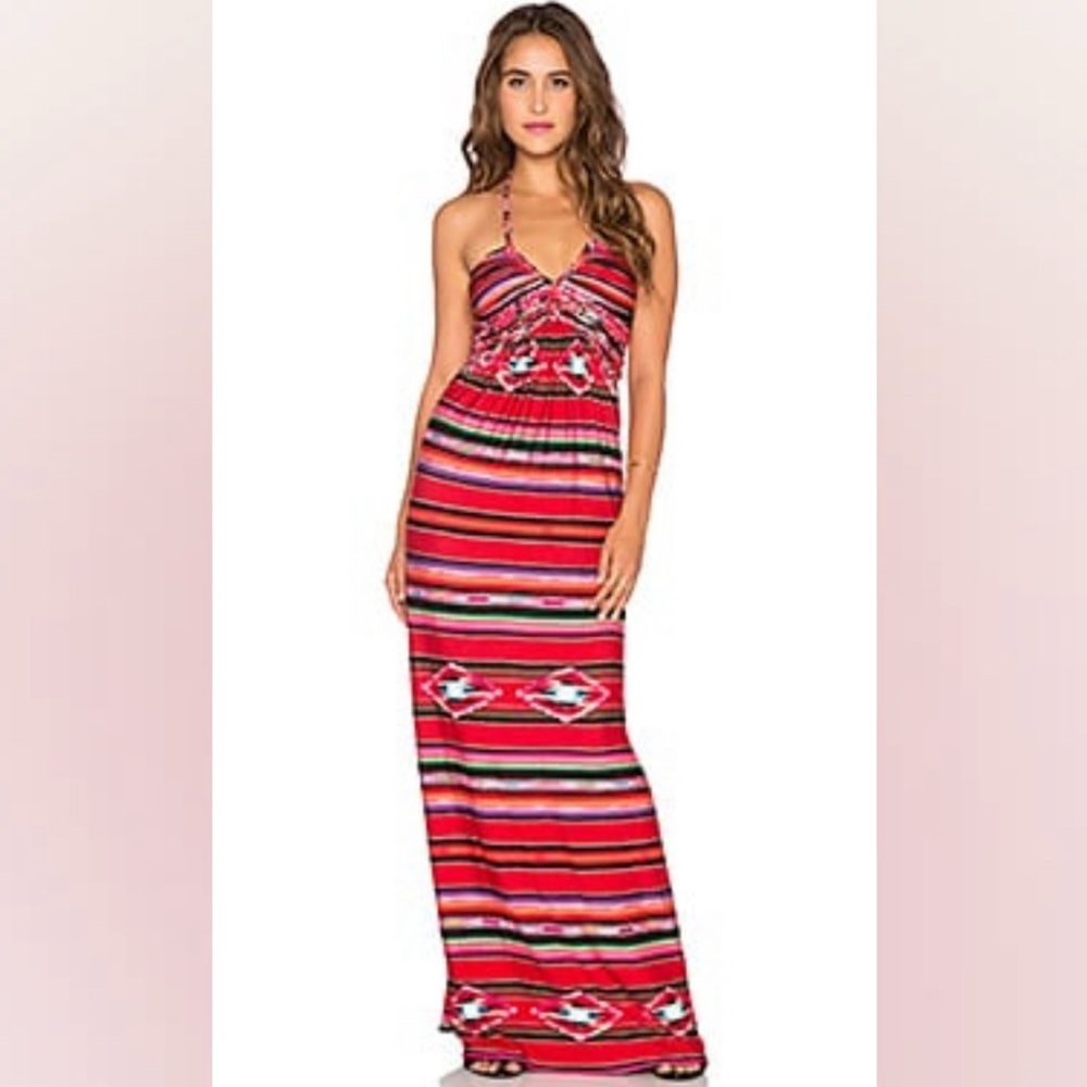Sky Brand Braided Red and White Halter Empire Waist Maxi Sundress